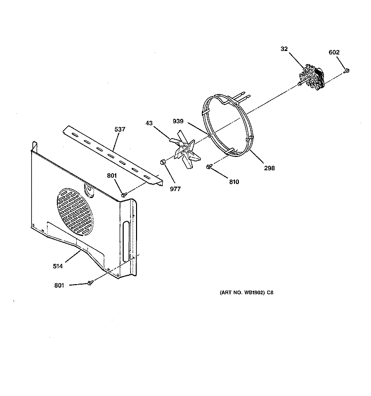 CONVECTION FAN Diagram and Parts List for JT950SA1SS  General Electric Wall Oven