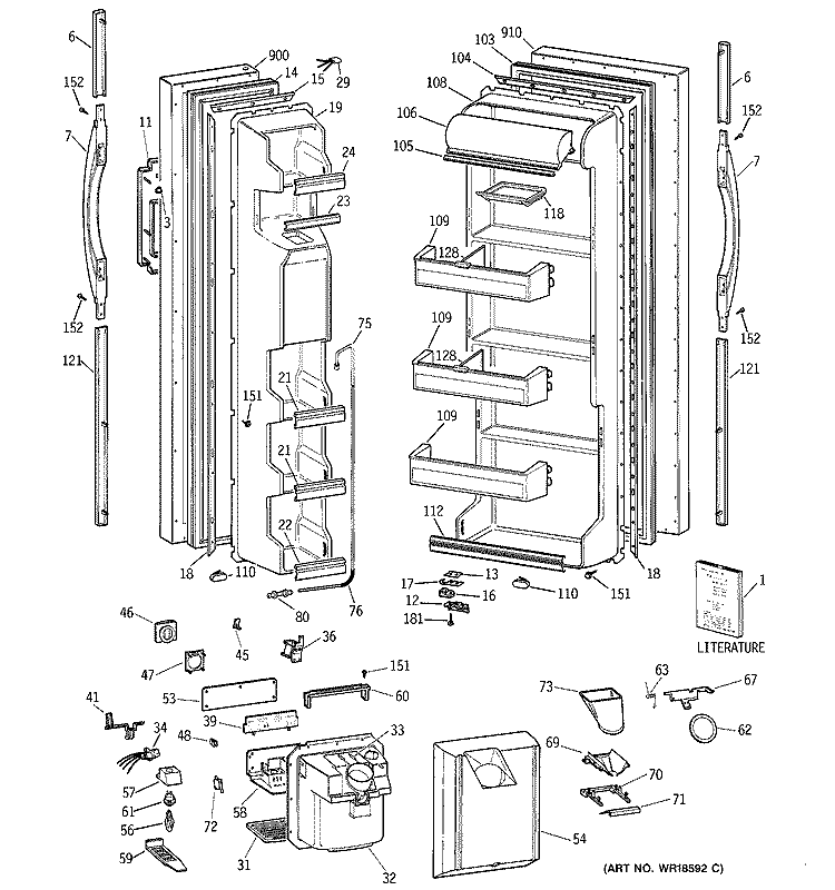 DOORS Diagram and Parts List for TFG20JRBEWW  General Electric Refrigerator