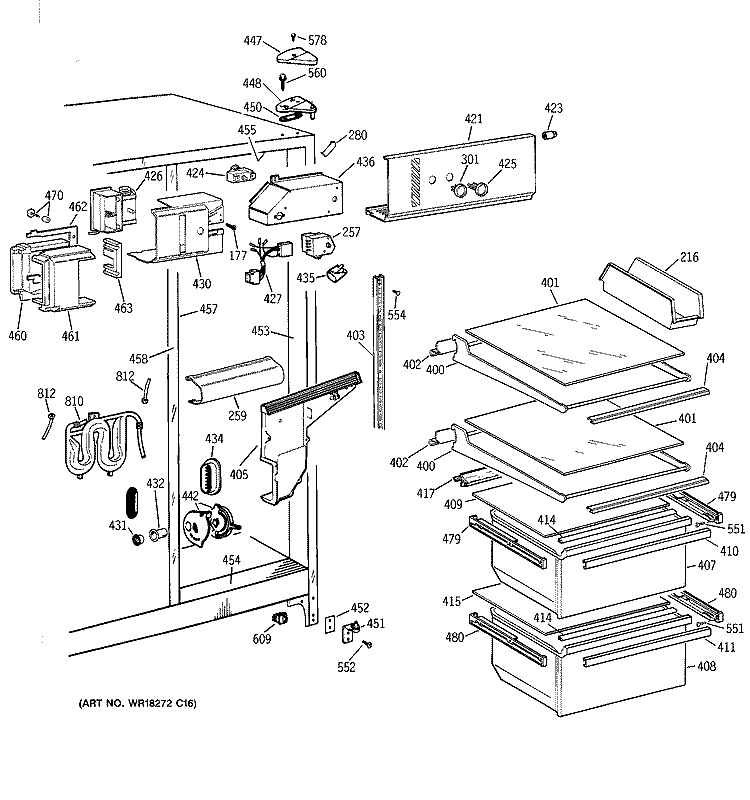 FRESH FOOD SECTION Diagram and Parts List for TFG20JRBEWW  General Electric Refrigerator