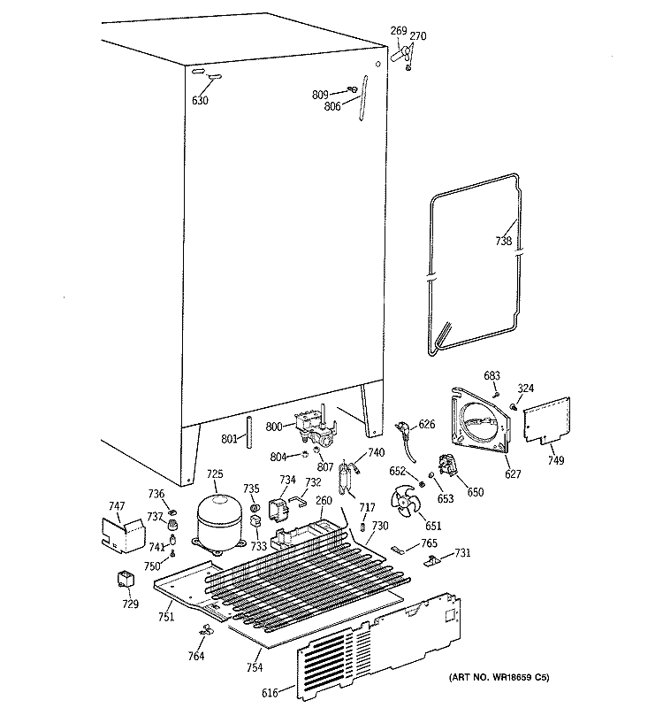 UNIT PARTS Diagram and Parts List for TFG22JRBEWW  General Electric Refrigerator