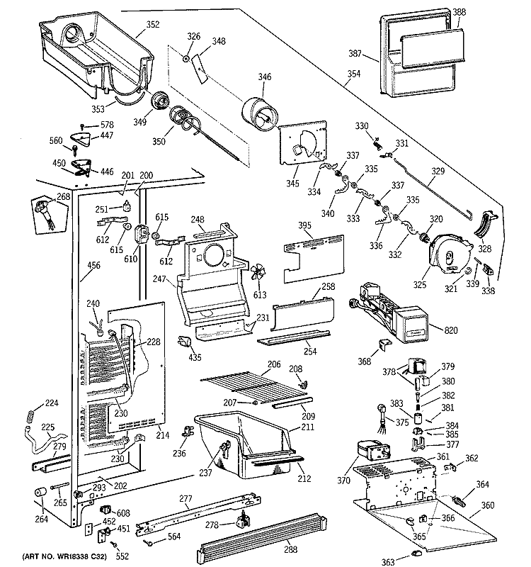 FREEZER SECTION Diagram and Parts List for TFG25JRBEWW  General Electric Refrigerator