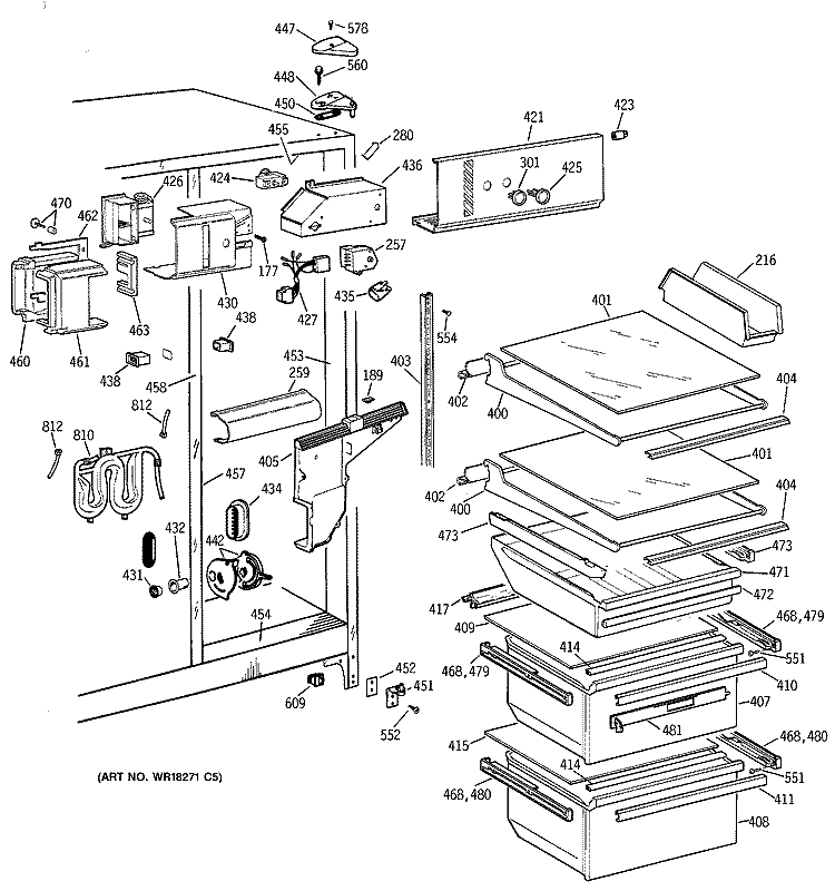 FRESH FOOD SECTION Diagram and Parts List for TFG25JRBEWW  General Electric Refrigerator