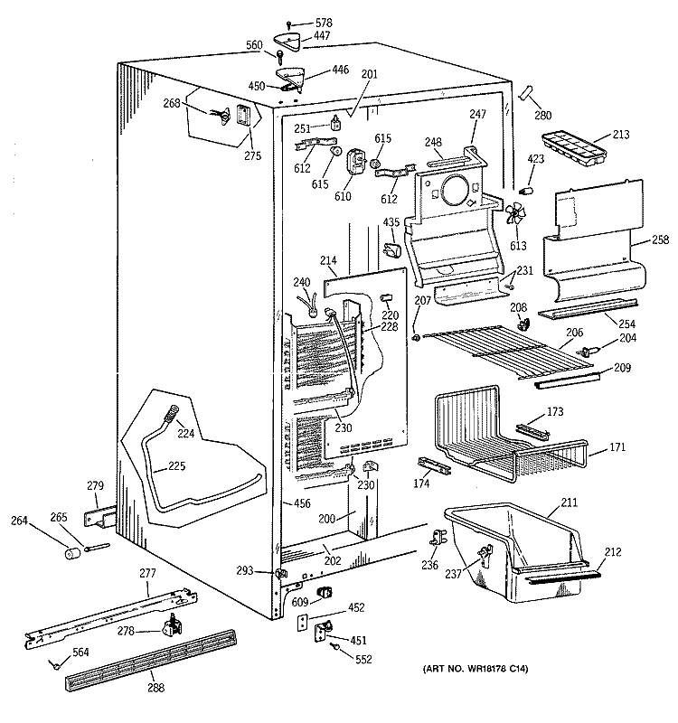 FREEZER SECTION Diagram and Parts List for TFG25PABEWW  General Electric Refrigerator