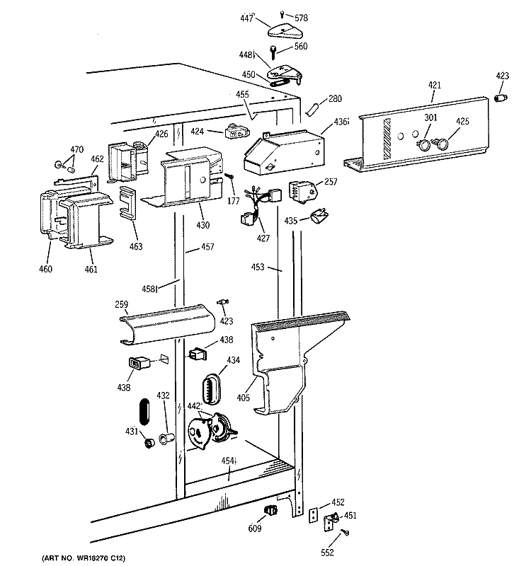 FRESH FOOD SECTION Diagram and Parts List for TFG25PABEWW  General Electric Refrigerator