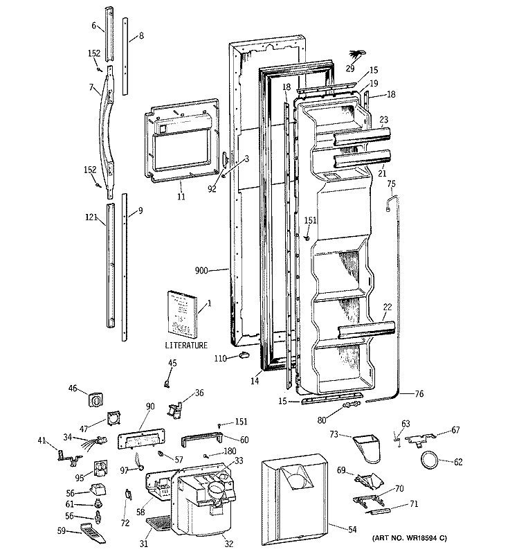 FREEZER DOOR Diagram and Parts List for TFG25PEBEWH  General Electric Refrigerator