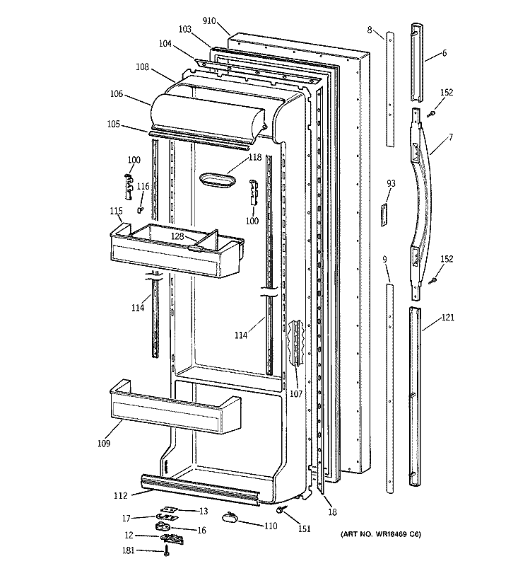 FRESH FOOD DOOR Diagram and Parts List for TFG25PEBEWH  General Electric Refrigerator