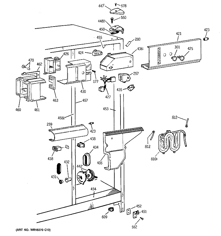 FRESH FOOD SECTION Diagram and Parts List for TFG25PEBEWH  General Electric Refrigerator