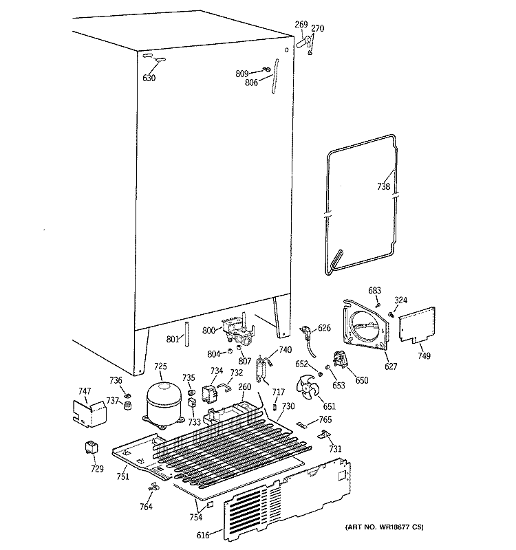 UNIT PARTS Diagram and Parts List for TFG25PEBEWH  General Electric Refrigerator