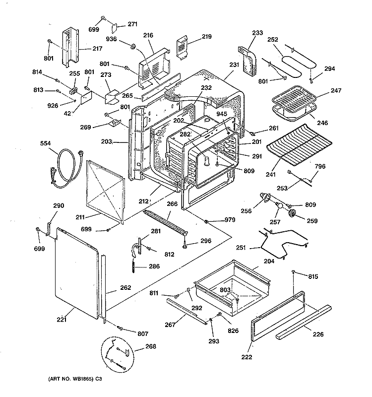 BODY PARTS Diagram and Parts List for JCSP28GV2BB  General Electric Range