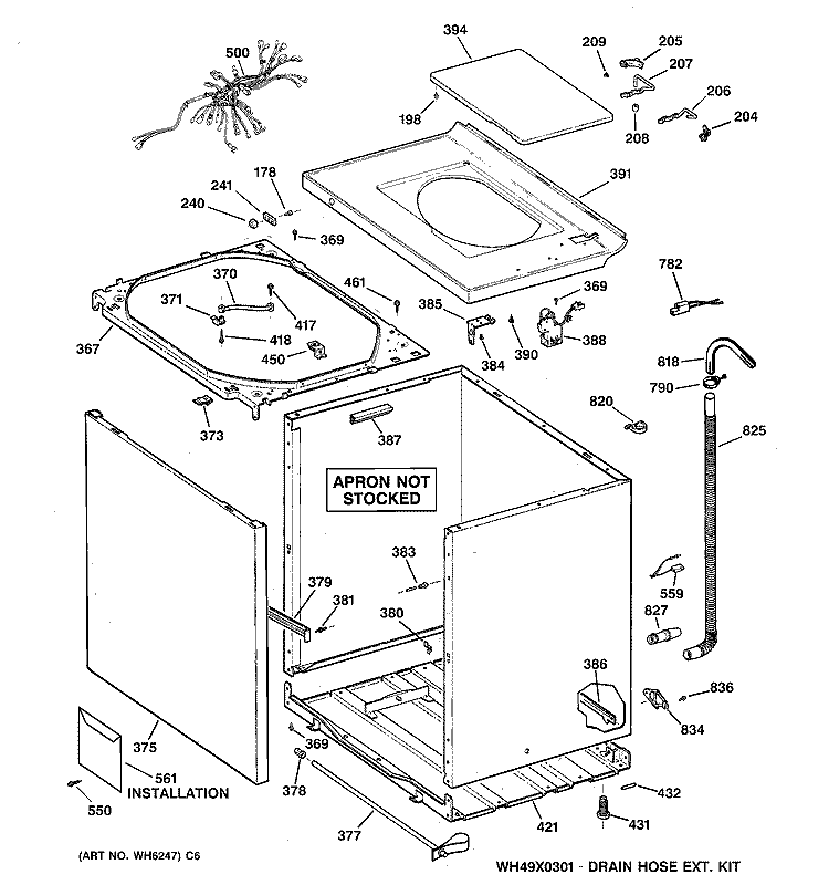 CABINET, COVER & FRONT PANEL Diagram and Parts List for WCCD1030Y0AC  General Electric Washer