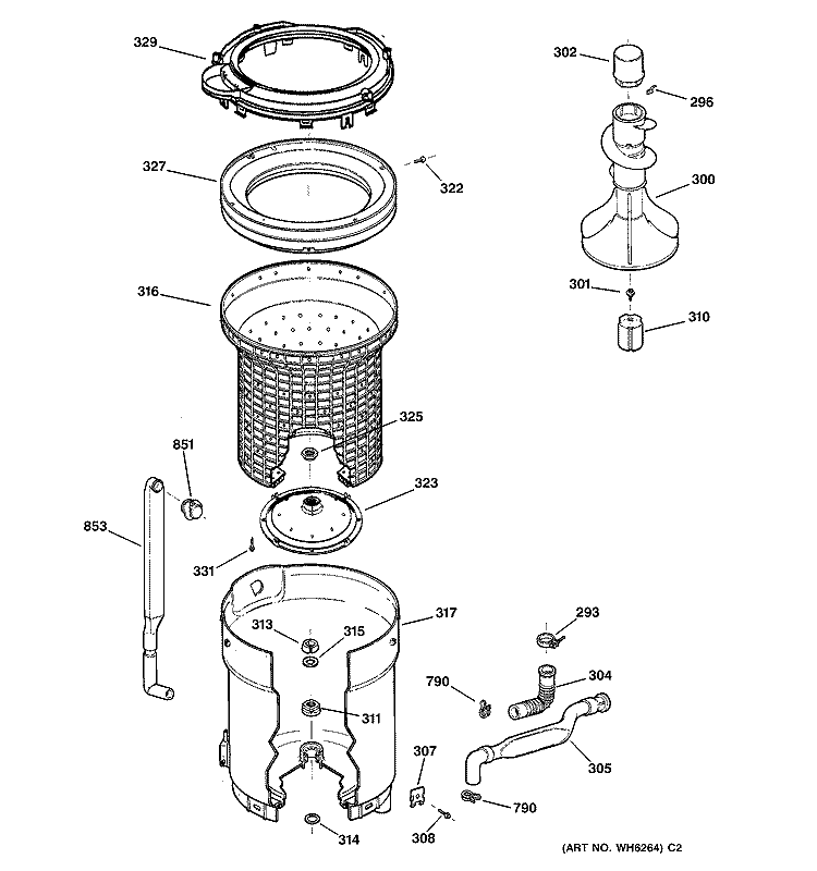 TUB, BASKET & AGITATOR Diagram and Parts List for WCCD1030Y0AC  General Electric Washer