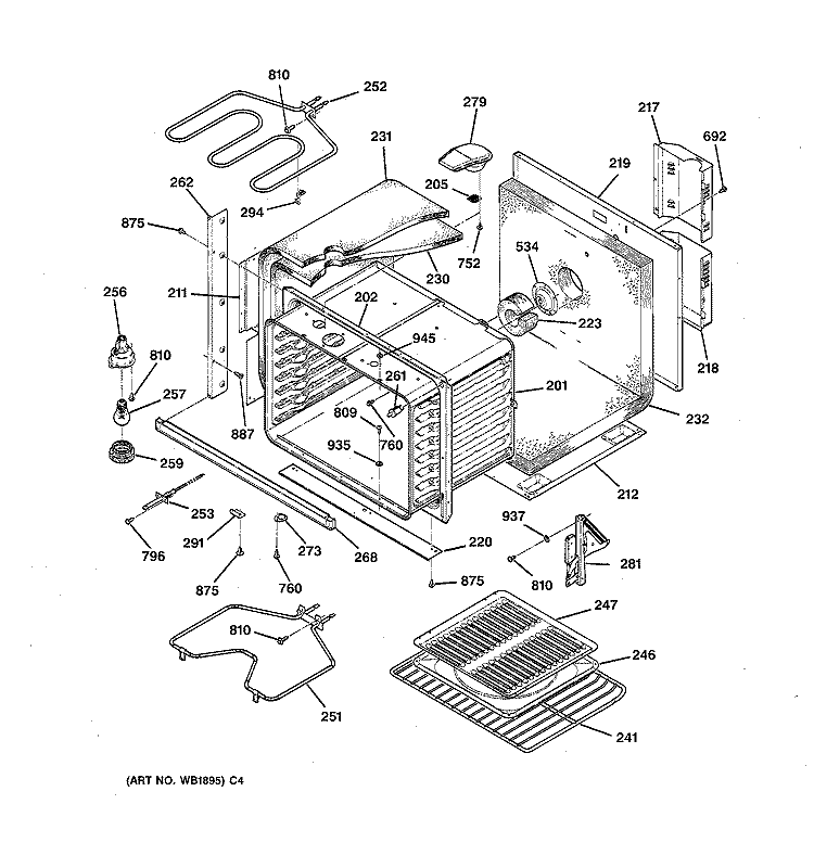 BODY PARTS Diagram and Parts List for JTP15BW3BB  General Electric Wall Oven