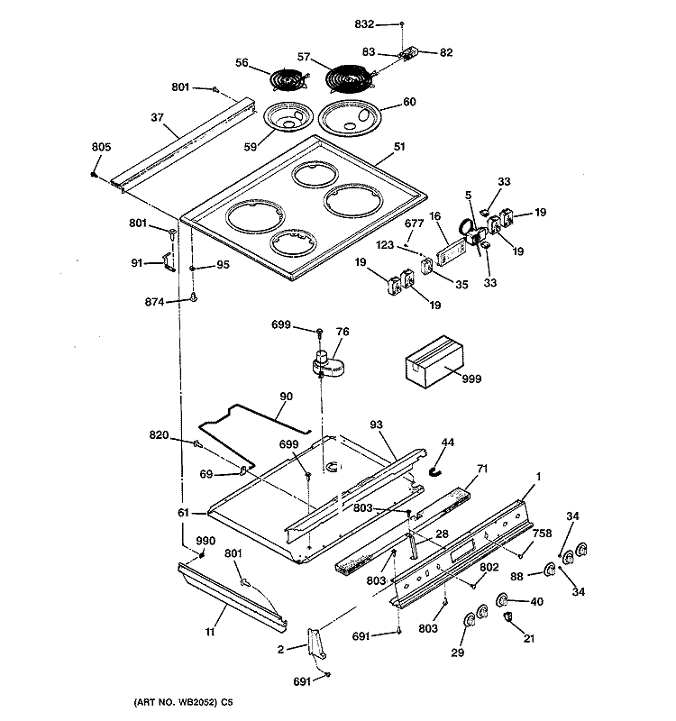 CONTROL PANEL & COOKTOP Diagram and Parts List for JSS26GV2BG  General Electric Range