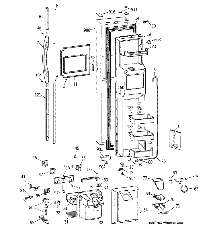 FREEZER DOOR Diagram and Parts List for TFG28PFCEWW  General Electric Refrigerator