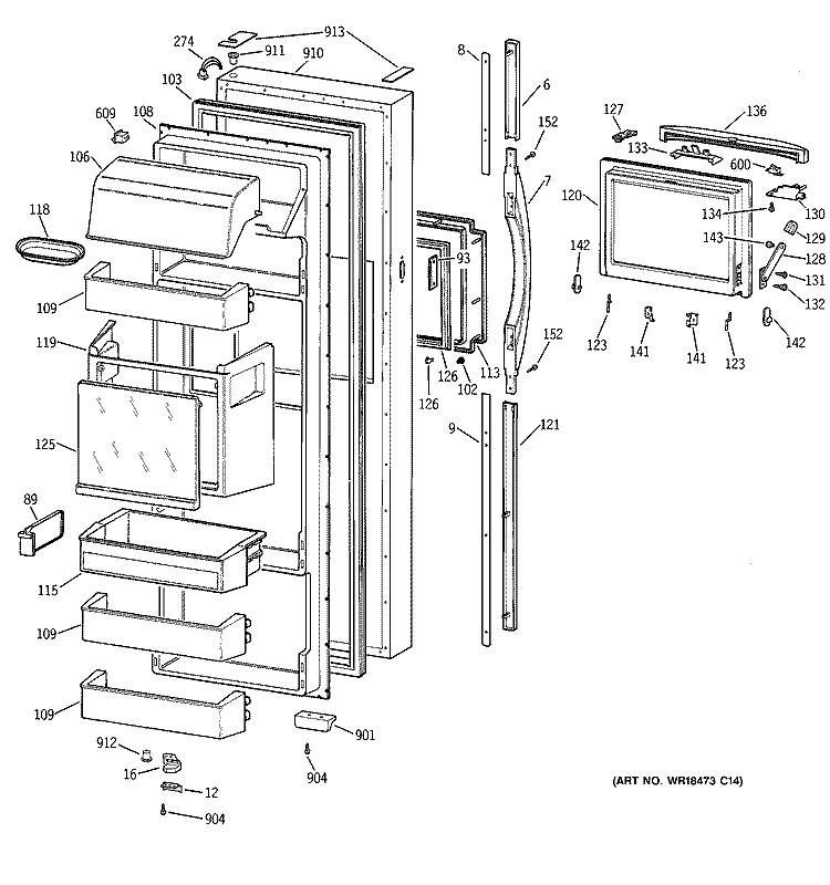 FRESH FOOD DOOR Diagram and Parts List for TFG28PFCEWW  General Electric Refrigerator