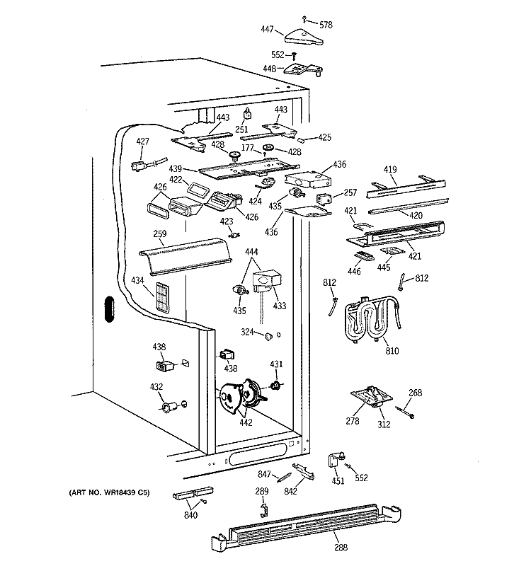 FRESH FOOD SECTION Diagram and Parts List for TFG28PFCEWW  General Electric Refrigerator