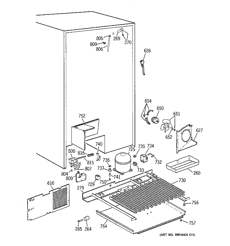 UNIT PARTS Diagram and Parts List for TFG28PFCEWW  General Electric Refrigerator