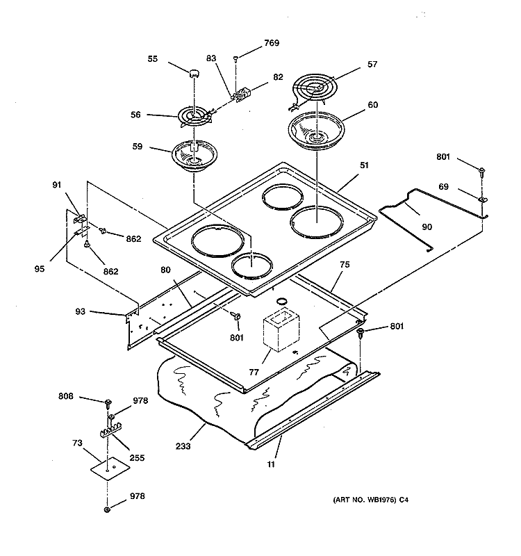 COOKTOP Diagram and Parts List for JDS26GT1WH  General Electric Range