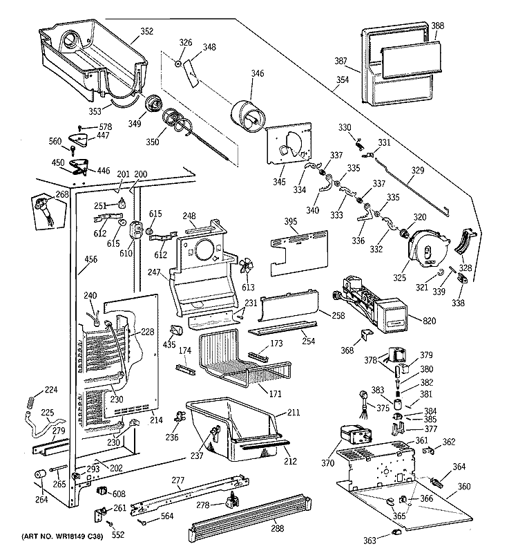 FREEZER SECTION Diagram and Parts List for TFG27PRBEWW  General Electric Refrigerator
