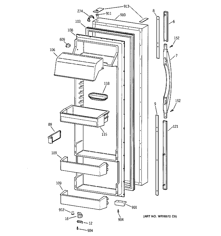 FRESH FOOD DOOR Diagram and Parts List for TFG28PRCEWW  General Electric Refrigerator