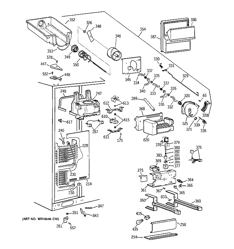 FREEZER SECTION Diagram and Parts List for TFG28PRCEWW  General Electric Refrigerator