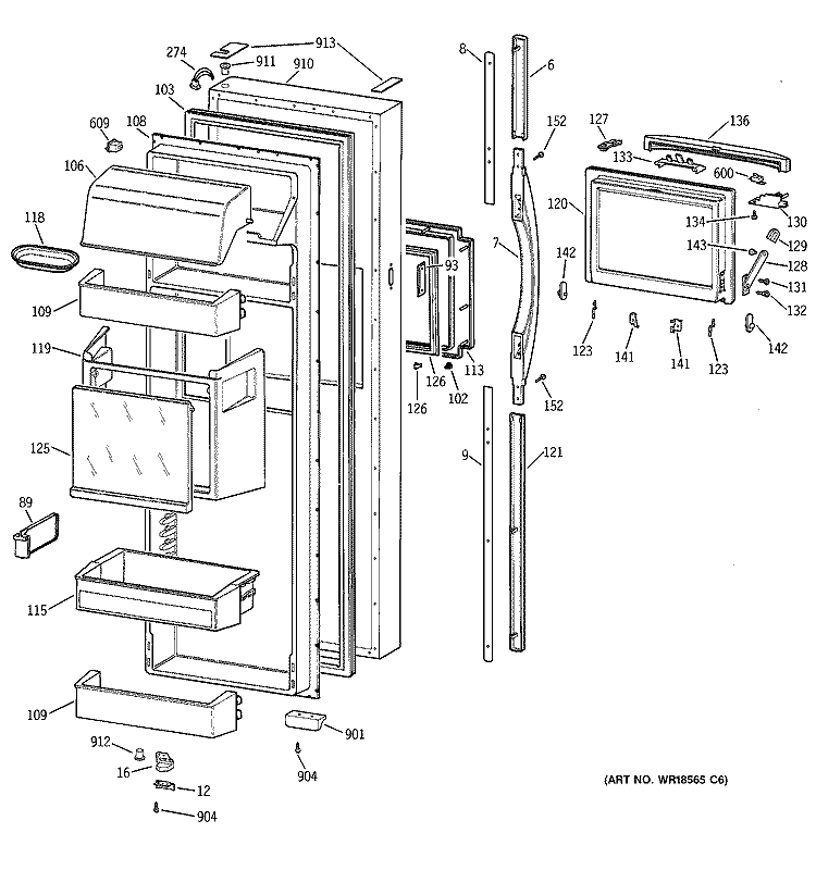 FRESH FOOD DOOR Diagram and Parts List for TFG30PFCEWW  General Electric Refrigerator