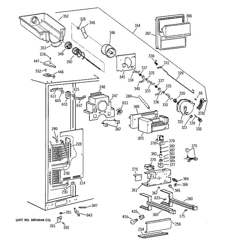 FREEZER SECTION Diagram and Parts List for TFG30PFCEWW  General Electric Refrigerator
