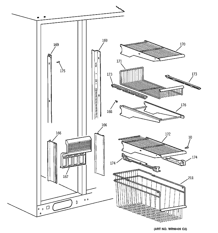 FREEZER SHELVES Diagram and Parts List for TFG30PFCEWW  General Electric Refrigerator