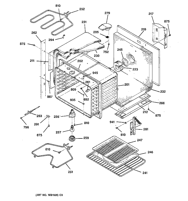 UPPER BODY PARTS Diagram and Parts List for JTP26GV1BB  General Electric Wall Oven