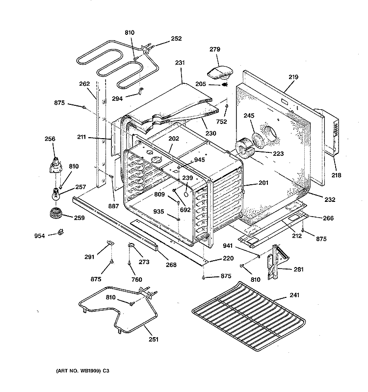 LOWER BODY PARTS Diagram and Parts List for JTP26GV2BB  General Electric Wall Oven