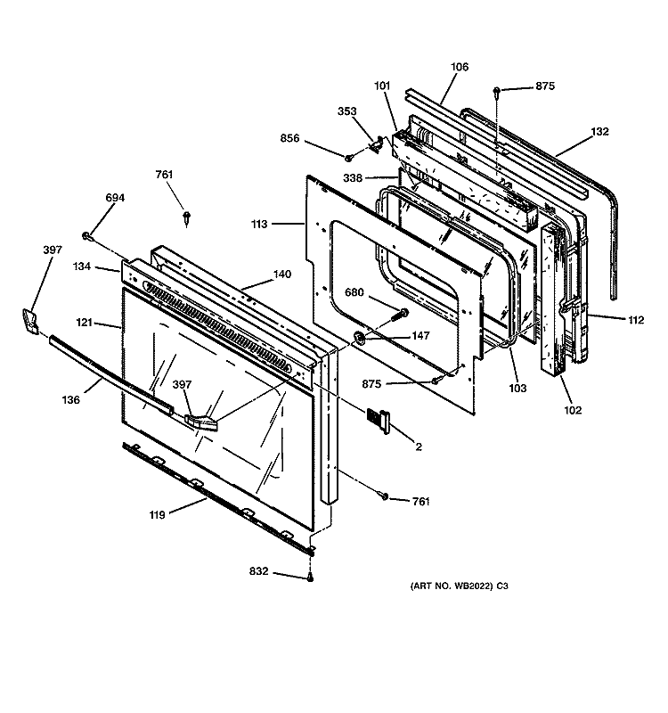 LOWER DOOR Diagram and Parts List for JTP26GV2BB  General Electric Wall Oven