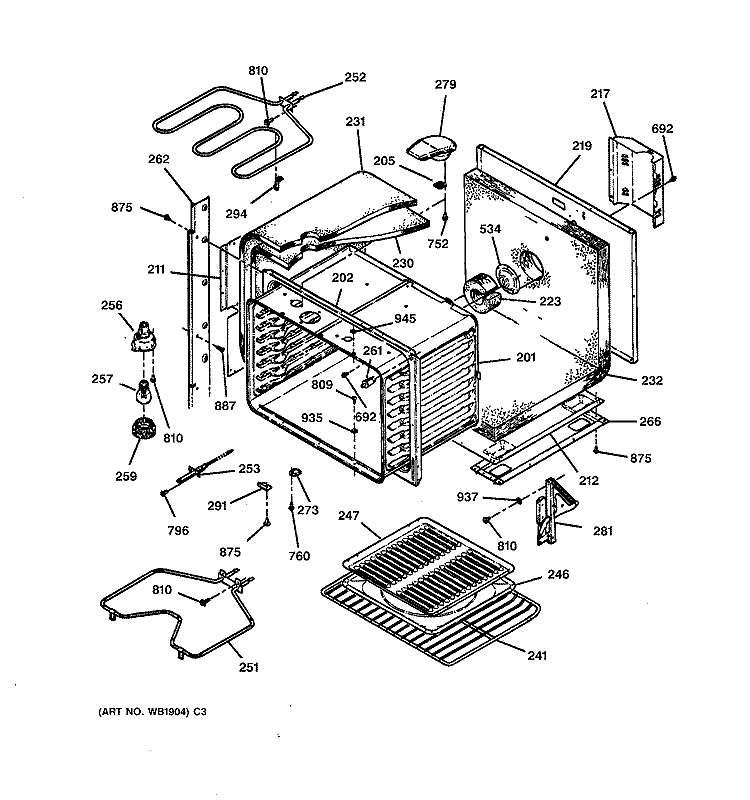 UPPER BODY PARTS Diagram and Parts List for JTP27BW1BB  General Electric Wall Oven