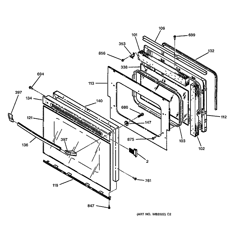 LOWER DOOR Diagram and Parts List for JTP27WW2WW  General Electric Wall Oven