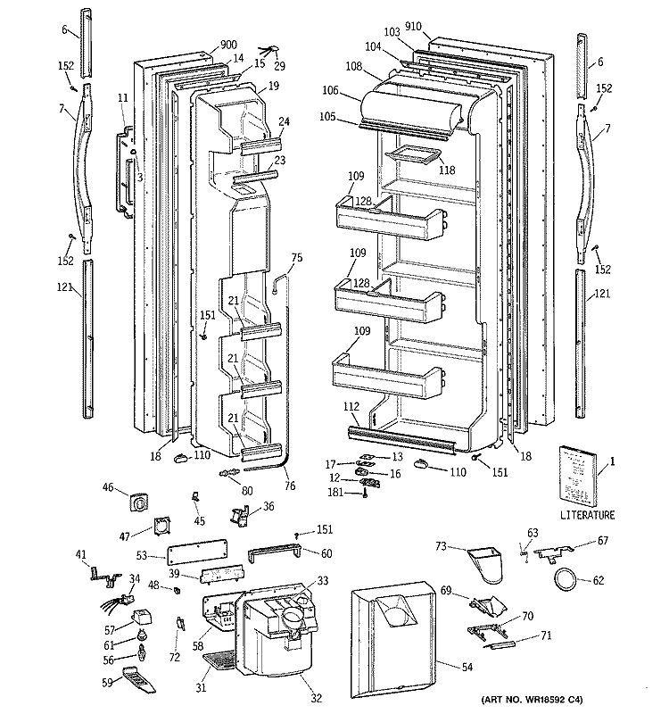 DOORS Diagram and Parts List for TFZ20JRBEWH  General Electric Refrigerator