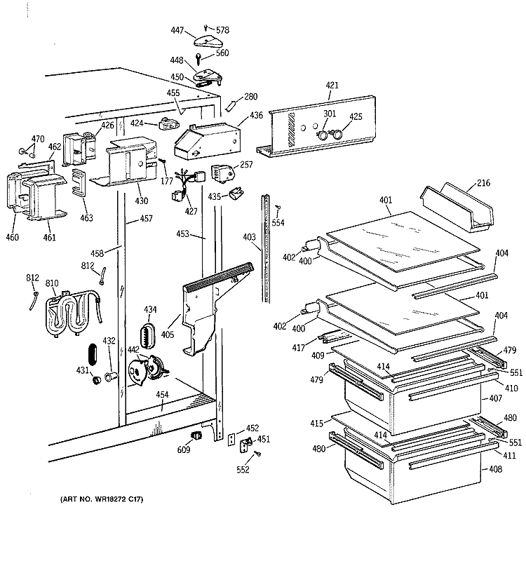 FRESH FOOD SECTION Diagram and Parts List for TFZ20JRBEWH  General Electric Refrigerator