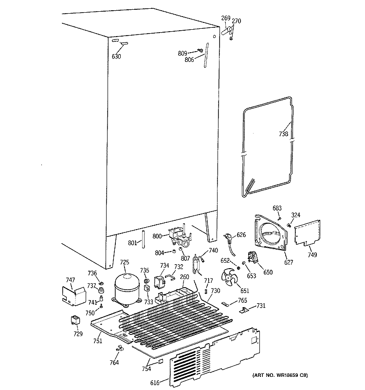 UNIT PARTS Diagram and Parts List for TFZ22PRBEWW  General Electric Refrigerator
