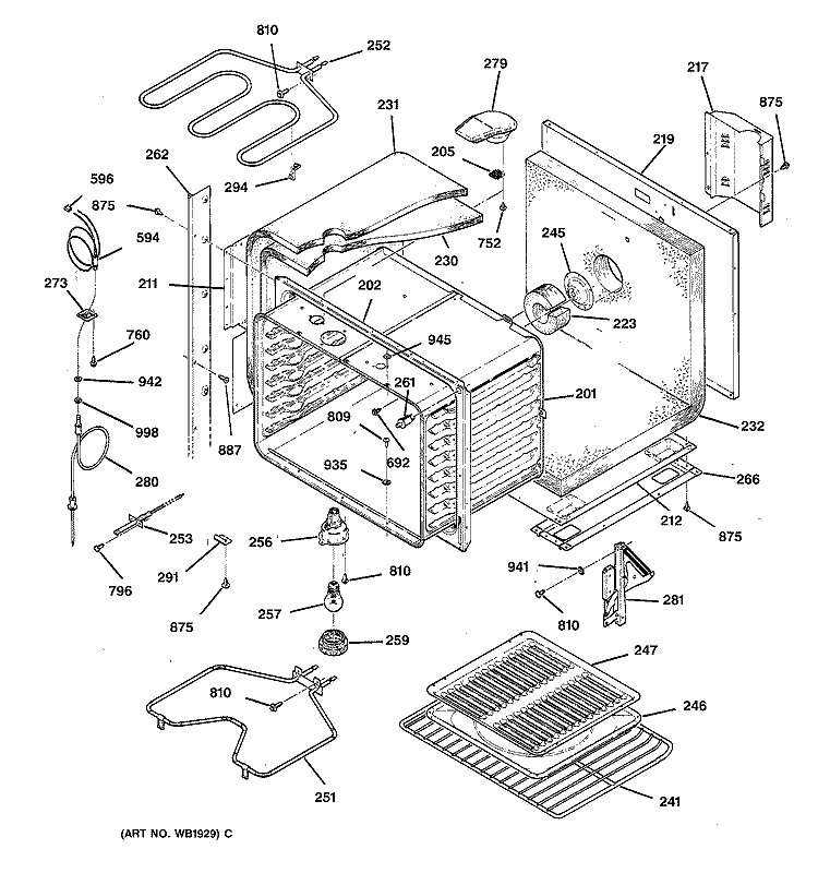 UPPER BODY PARTS Diagram and Parts List for JTP44GV2BB  General Electric Wall Oven