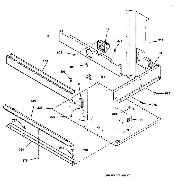 SPACER Diagram and Parts List for JTP44GV2BB  General Electric Wall Oven
