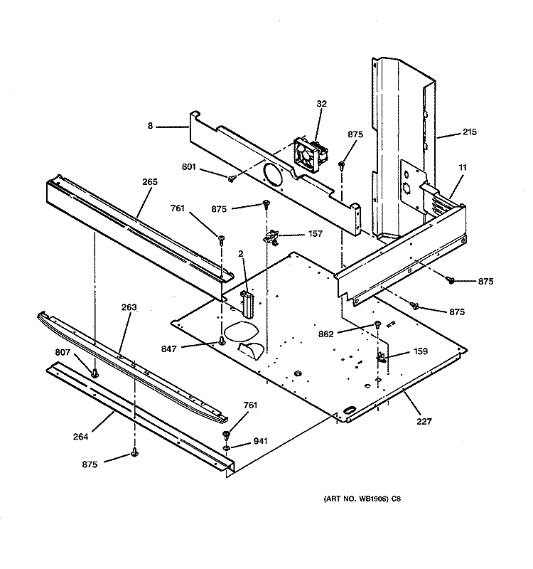 SPACER Diagram and Parts List for JTP45BW1BB  General Electric Wall Oven