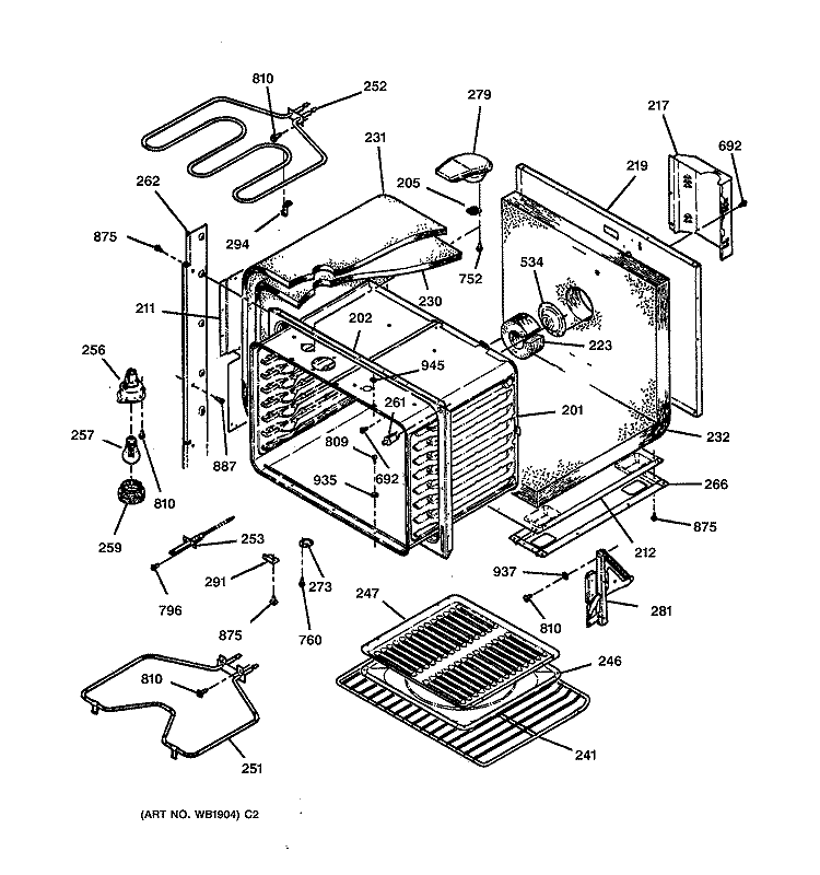UPPER BODY Diagram and Parts List for JTP45BW2BB  General Electric Wall Oven