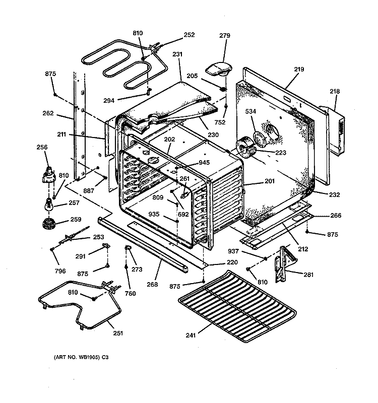 LOWER BODY Diagram and Parts List for JTP45BW2BB  General Electric Wall Oven