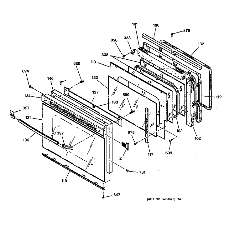 OVEN DOOR Diagram and Parts List for JTP45BW2BB  General Electric Wall Oven