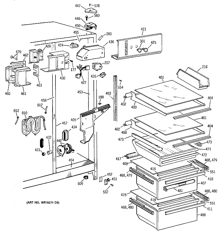 FRESH FOOD SECTION Diagram and Parts List for TFZ22JRBEWW  General Electric Refrigerator