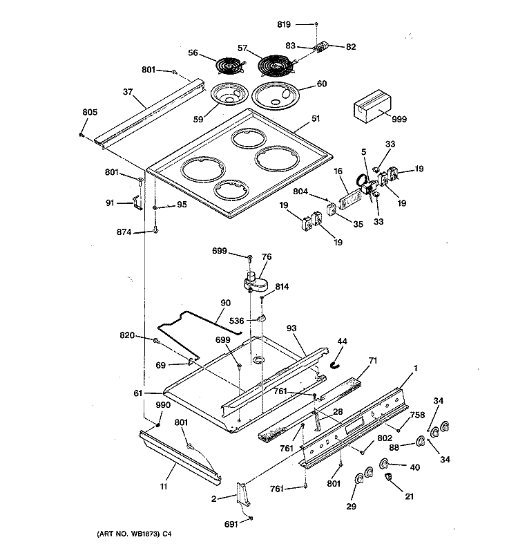 CONTROL PANEL & COOKTOP Diagram and Parts List for JSC26GT1BG  General Electric Range