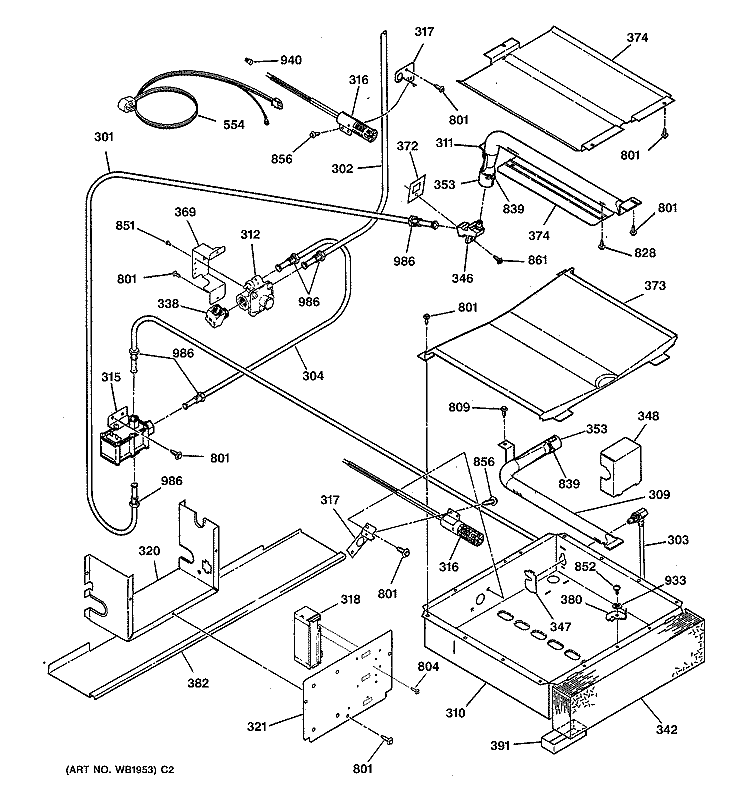 OVEN BURNER PARTS Diagram and Parts List for JGSP22GEV1BB  General Electric Range