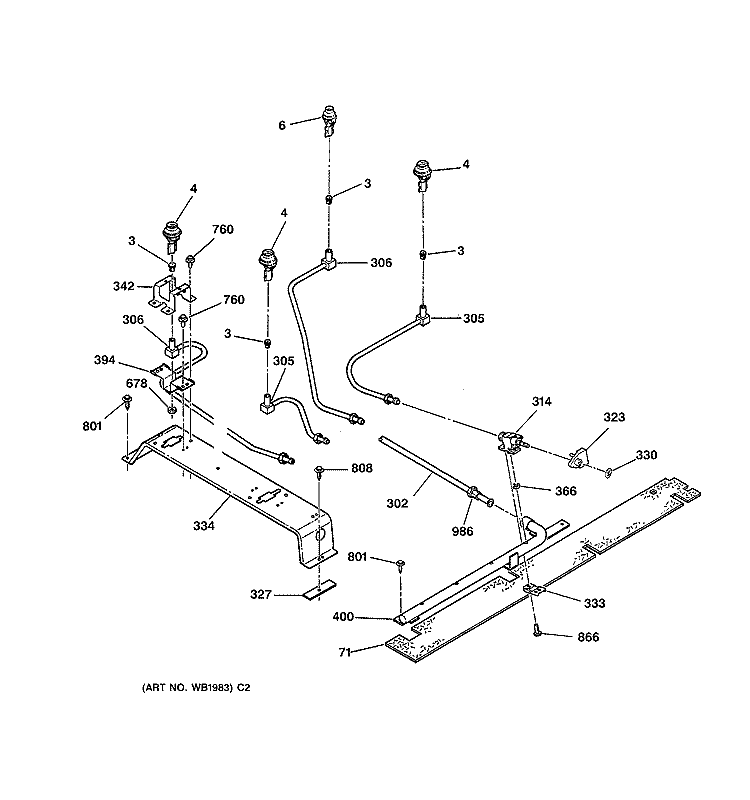 SURFACE BURNER Diagram and Parts List for JGSP23WEV2WW  General Electric Range