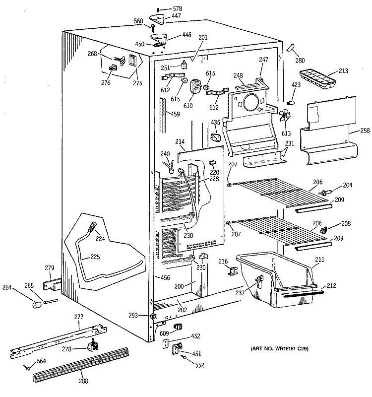 FREEZER SECTION Diagram and Parts List for TFJ20JABEAA  General Electric Refrigerator