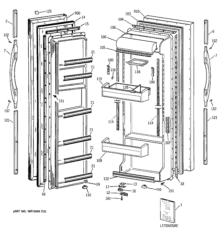 DOORS Diagram and Parts List for TFJ22JABEWW  General Electric Refrigerator