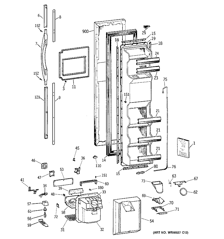 FREEZER DOOR Diagram and Parts List for TFJ22PRBEWW  General Electric Refrigerator