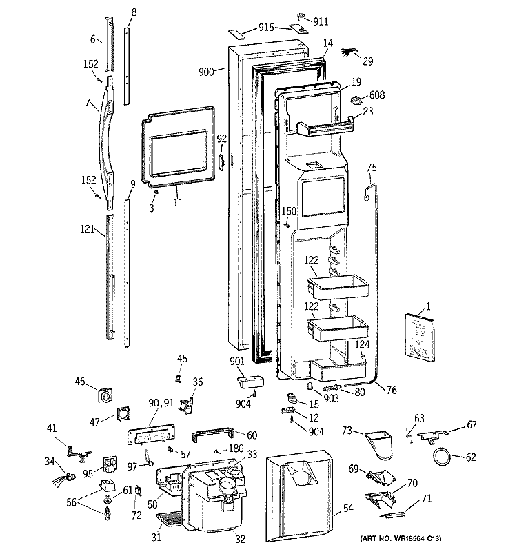 FREEZER DOOR Diagram and Parts List for TFJ28PFBEWW  General Electric Refrigerator